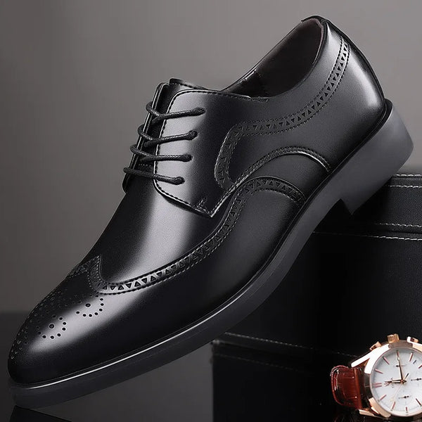 Men Classic Retro Brogues Lace Up Business Leather Shoes Formal Office Flats Wedding Party Oxford Shoes